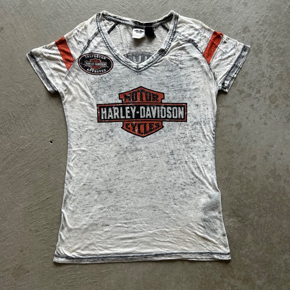 Vintage Harley Davidson Shirt Womens Medium Gray Motorcycle Biker Paper Thin